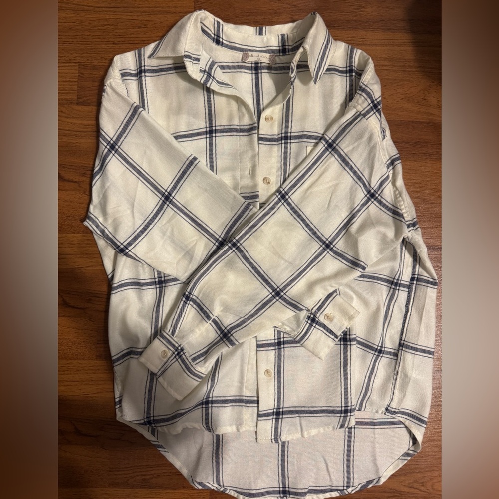 Altar'd State Cream and Navy Plaid Shirt